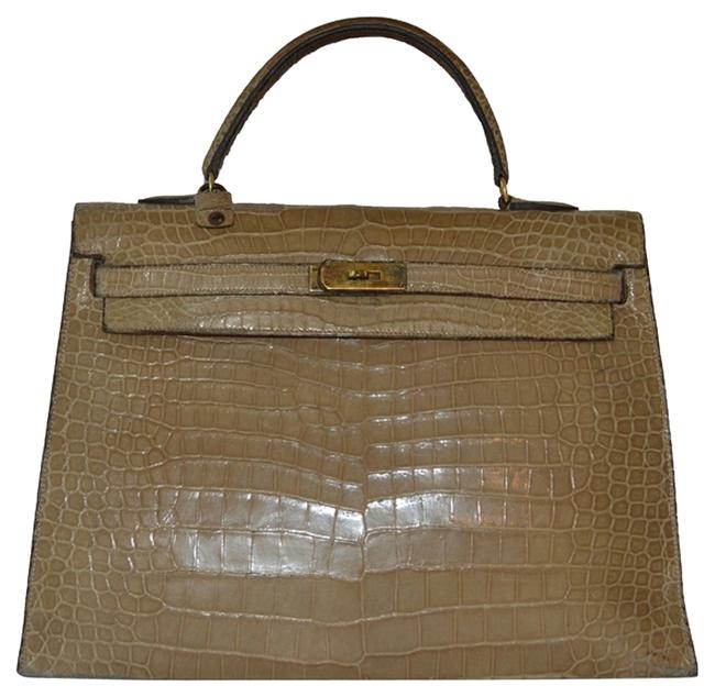 Hermes Kelly Beige Crocodile Leather Hobo Bag