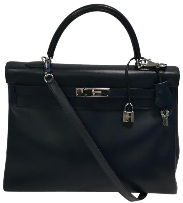 Hermes Kelly Bicolor 35 Cm with Palladium Hardware Blue Leather Tote