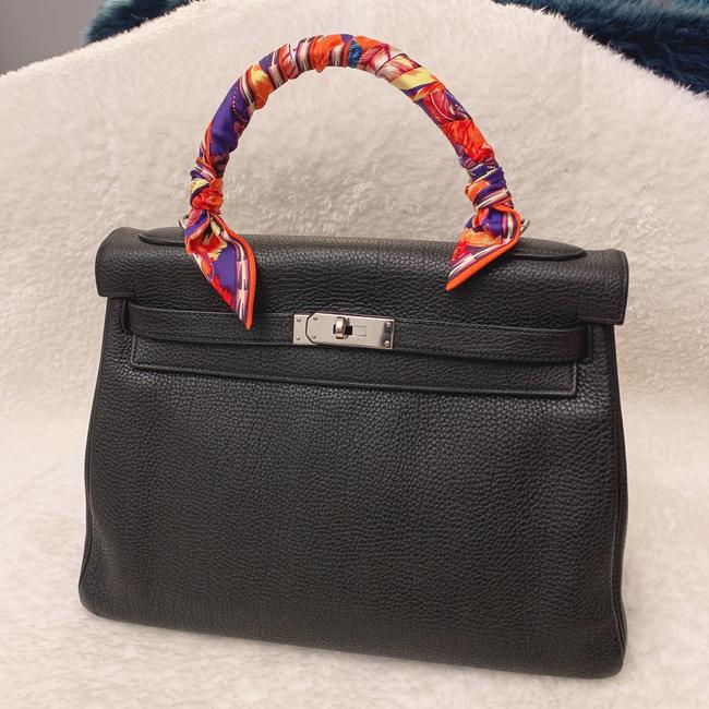Hermes Kelly Black Silver Hardware Togo Leather Tote