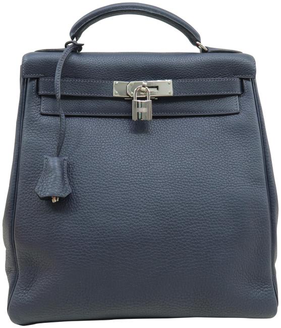 Hermes Kelly Blue Nuit Box Leather Backpack