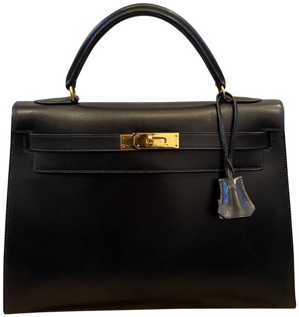Hermes Kelly Box 1994 Vintage 32 Sellier Gold Hardware Black Leather Tote