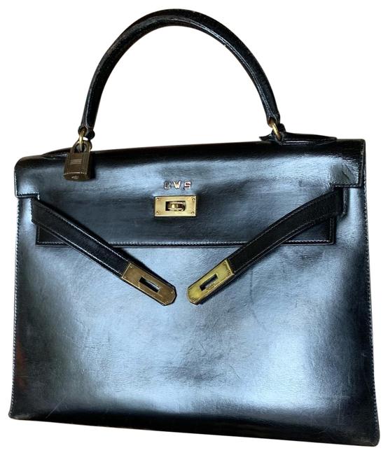 Hermes Kelly Box Black Leather Satchel