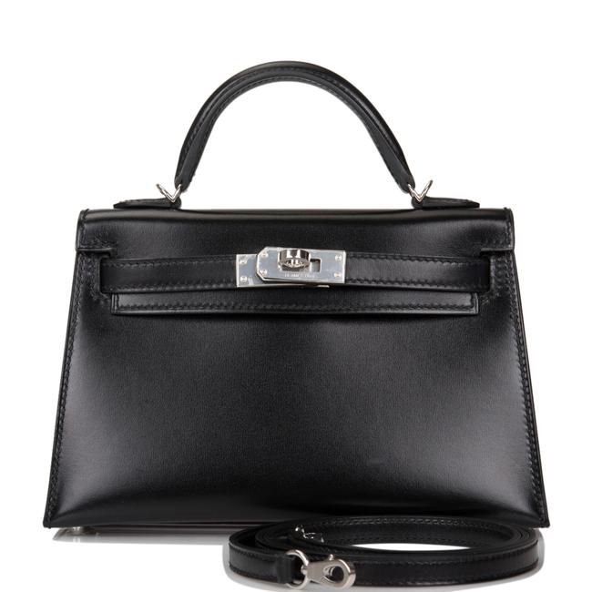 Hermes Kelly Box Sellier 20cm Palladium Hardware Black Leather Cross Body Bag