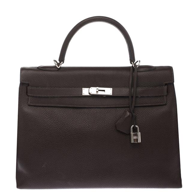 Hermes Kelly Cacao Togo Palladium Hardware Sellier 35 Brown Leather Clutch