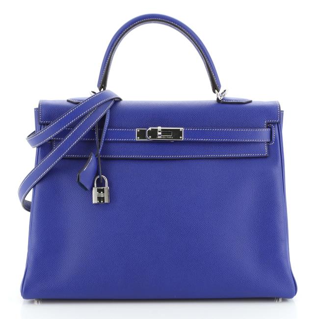 Hermes Kelly Candy Handbag Epsom 35 Bleu Electrique Blue Leather Satchel