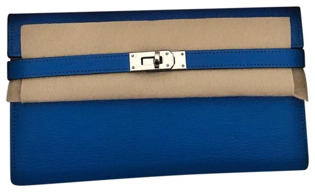 Hermes Kelly Classic Wallet Blue Hydra Leather Wristlet
