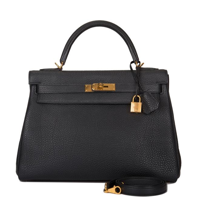 Hermes Kelly Clemence 32cm Gold Hardware Black Leather Satchel