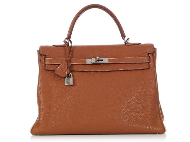 Hermes Kelly 35 Clemence Gold Leather Shoulder Bag