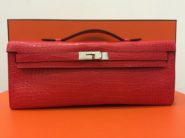 Hermes Kelly Cut Bougainvillea Shiny Porosus Crocodile Clutch