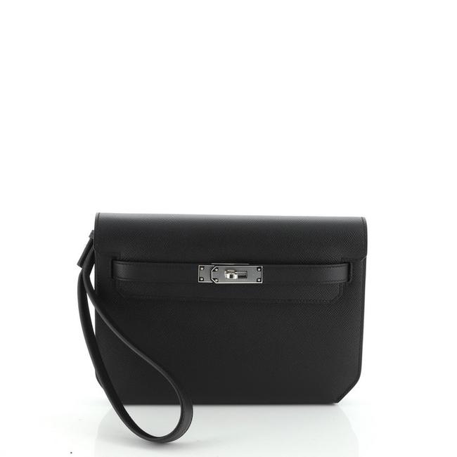 Hermes Kelly Depeches Pouch Epsom 25 Black Leather Clutch