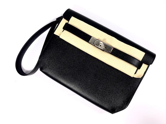 Hermes Kelly Depeches Pouch Epsom 25 Black Leather Wristlet