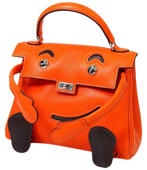 Hermes Kelly Doll Orange Dark Brown Leather Swift Satchel