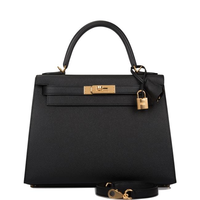 Hermes Kelly Epsom Sellier 28cm Gold Hardware Black Leather Satchel