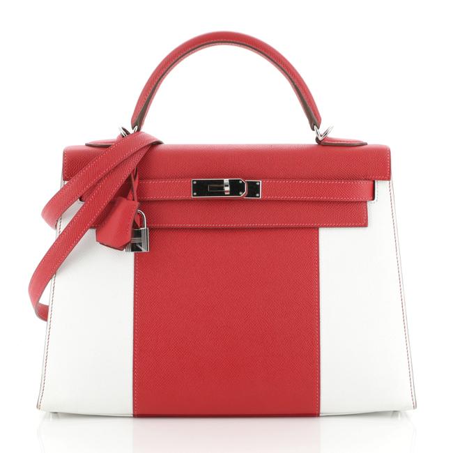 Hermes Kelly Flag Handbag Epsom 32 Red Leather Satchel
