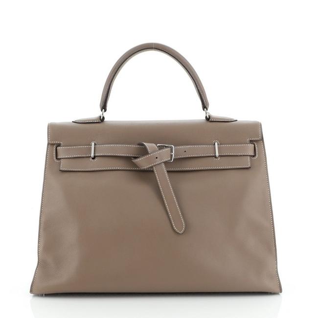 Hermes Kelly Flat Handbag Etoupe Swift with Palladium Hardware 35 Tote