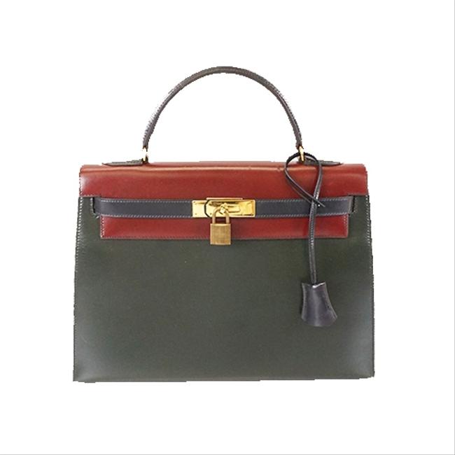 Hermes Kelly Handbag 32 Tricolor Box Calf Leather Satchel