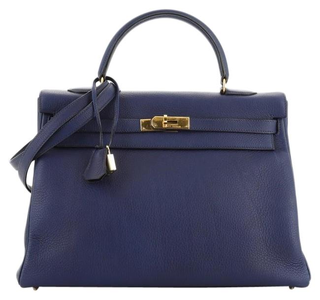 Hermes Kelly Handbag Bleu Indigo Togo with Gold Hardware 35 Blue Leather Tote