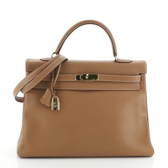 Hermes Kelly Handbag Courchevel with Hardware 35 Gold Brown Leather Tote