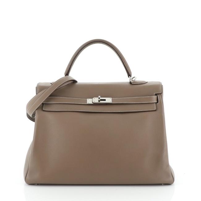 Hermes Kelly Handbag Swift with Palladium Hardware 35 Gray Leather Tote
