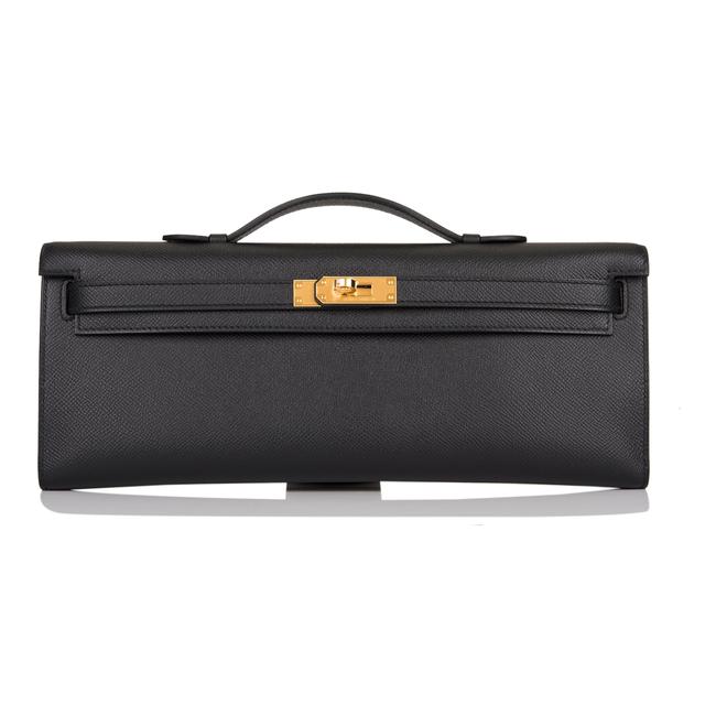 Hermes Kelly Hss So Epsom Cut Gold Hardware Black Leather Clutch