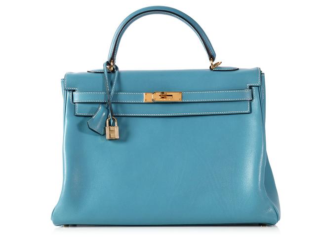 Hermes Kelly Jean 35 Blue Swift Leather Satchel