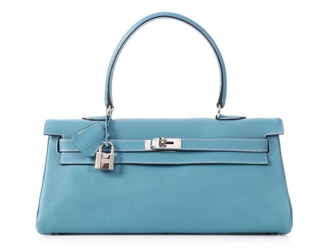 Hermes Kelly Jpg 42 Clemence Bleu Jean Blue Leather Satchel