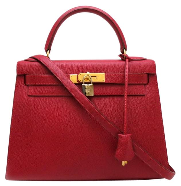 Hermes Kelly Ladies Handbag Cushbel RedRouge Vif Courchevel Leather Satchel