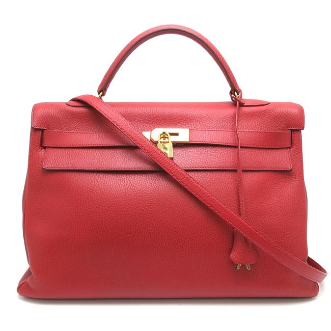 Hermes Kelly Ladys Handbag RedRouge Vif Ardennes Leather Satchel