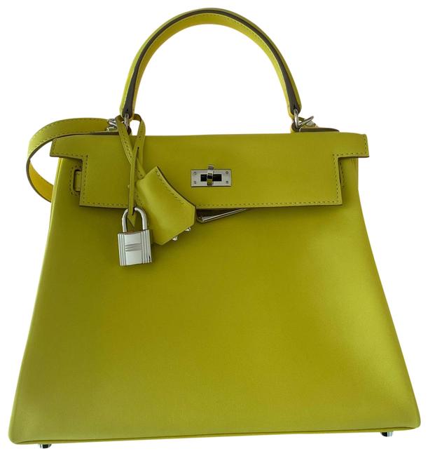 Hermes Kelly New Swift 25 Lime Yellow Leather Shoulder Bag