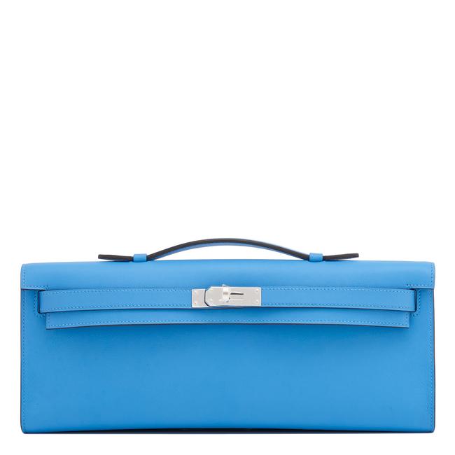 Hermes Kelly Paradise Cut Pochette Blue Leather Clutch