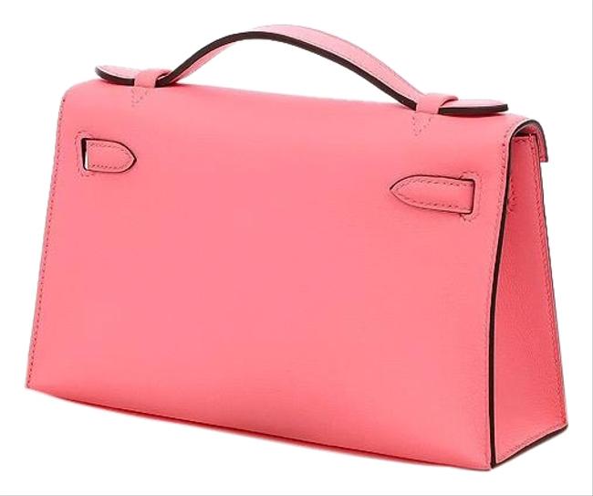 Hermes Kelly Pochette Swift Rose Ete Silver Hardware D Engraved Clutch