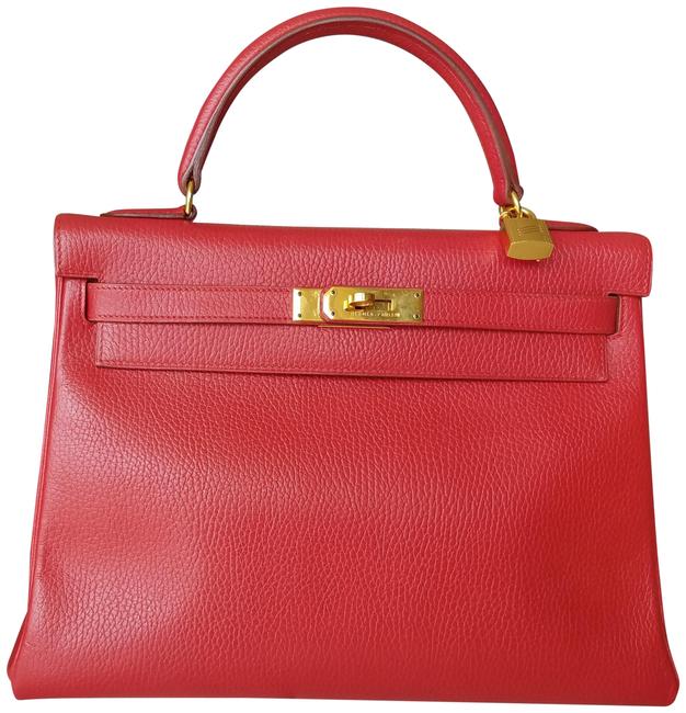 Hermes Kelly Retorne Rouge Vif Ardennes Leather Shoulder Bag
