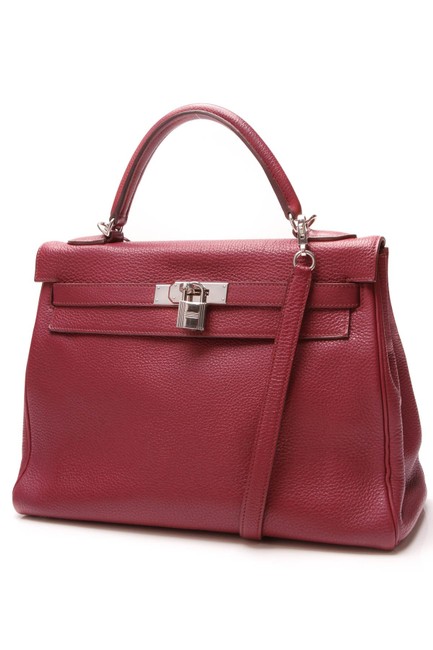 Hermes Kelly Retourne 32 Burgundy Togo Red Leather Satchel