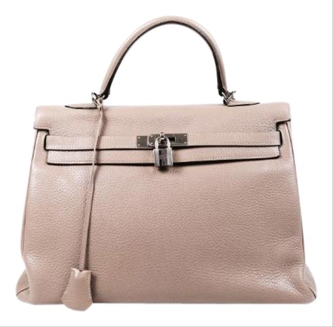Hermes Kelly Retourne 35 Clemence Argile Leather Satchel