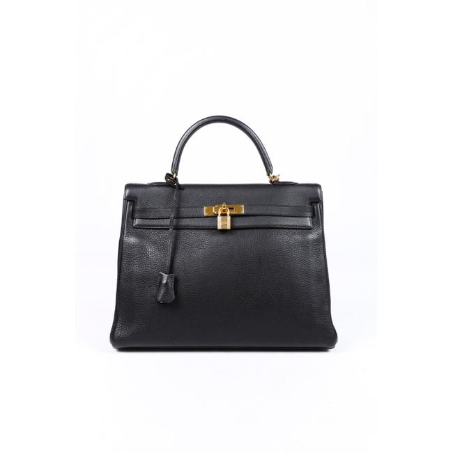 Hermes Kelly Retourne 35 Clemence Black Leather Satchel