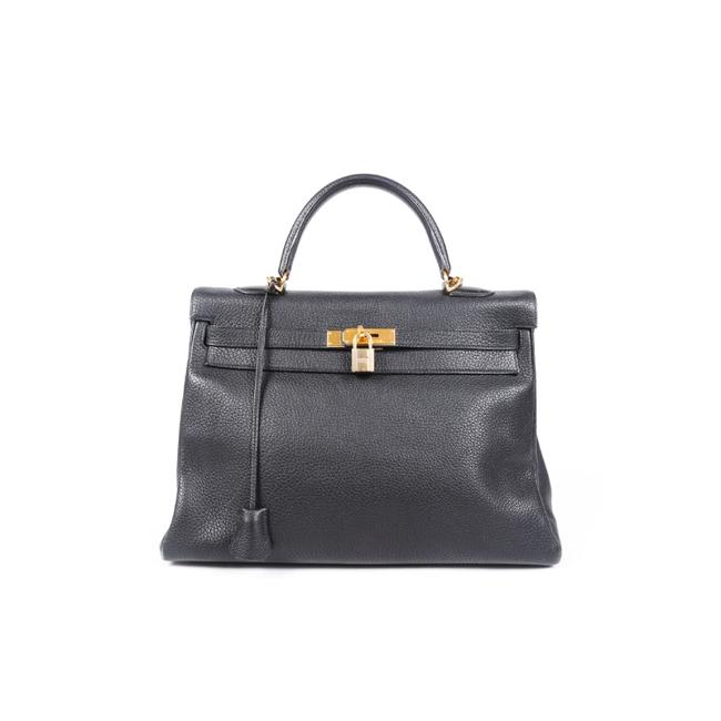 Hermes Kelly Retourne 35 Clemence Noir Leather Satchel