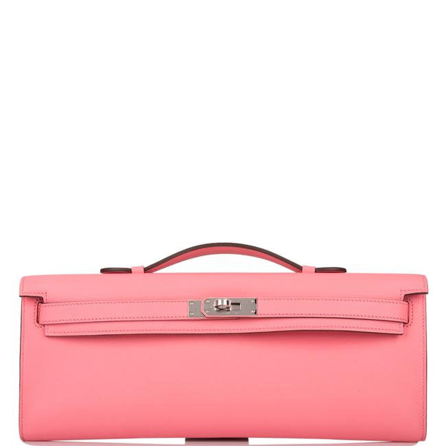 Hermes Kelly Rose Dete Swift Cut Palladium Hardware Pink Leather Clutch
