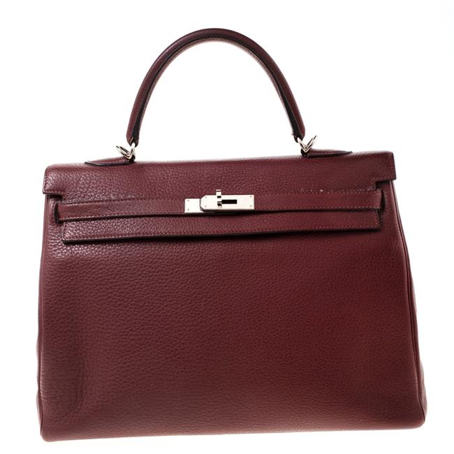 Hermes Kelly Rouge Clemence Palladium Hardware Retourne 35 Red Leather Tote