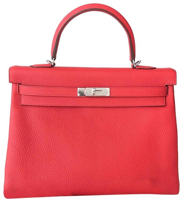 Hermes Kelly Rouge Tomate Togo Palladium Hardware Red Leather Shoulder Bag