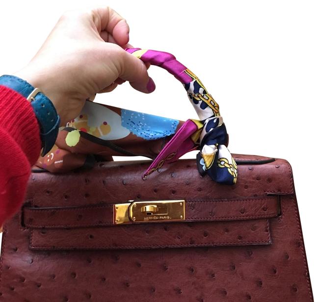 Hermes Kelly Sallier Brown Ostrich Leather Satchel