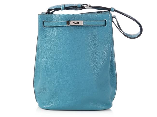 Hermes So Kelly Kelly 26 Clemence Jean Blue Leather Shoulder Bag