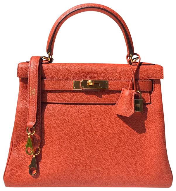 Hermes Kelly Togo Gold Hardware Feu Orange Satchel