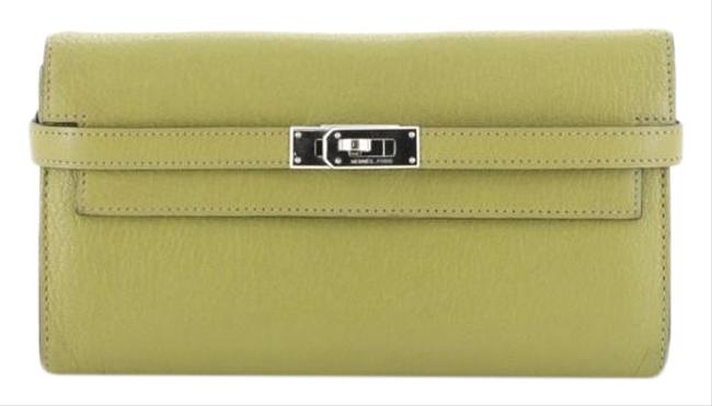 Hermes Kelly Wallet Chevre Mysore Long Green Leather Clutch