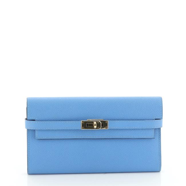 Hermes Kelly Wallet Epsom Long Blue Leather Clutch