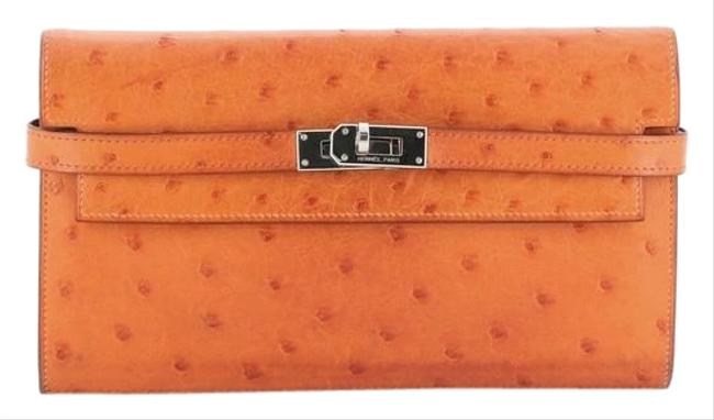 Hermes Kelly Wallet Long Orange Ostrich Clutch