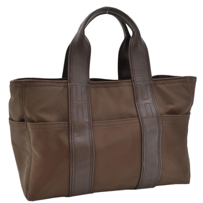 Hermes Leather Handbag Tote Ladies R6905 Brown Nylon