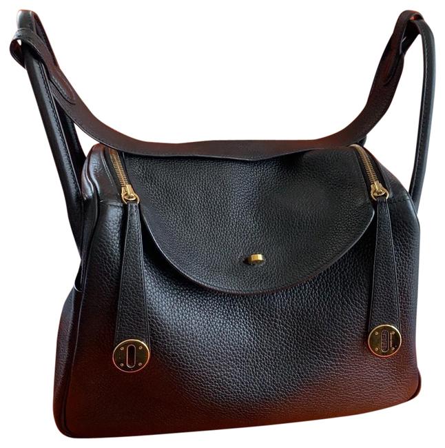 Hermes Lindy 30 Black Gold Hardware Leather Tote