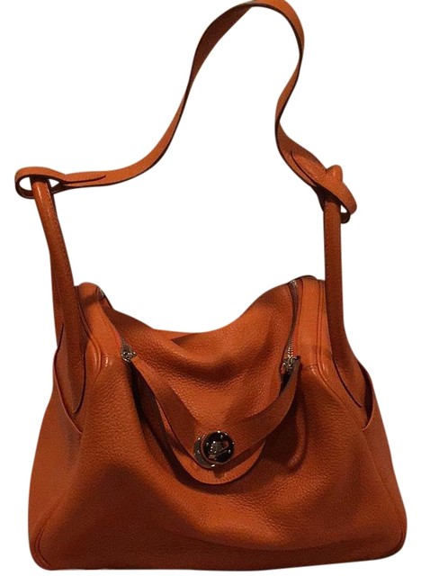 Hermes Lindy 30 Orange Clemence Leather Hobo Bag