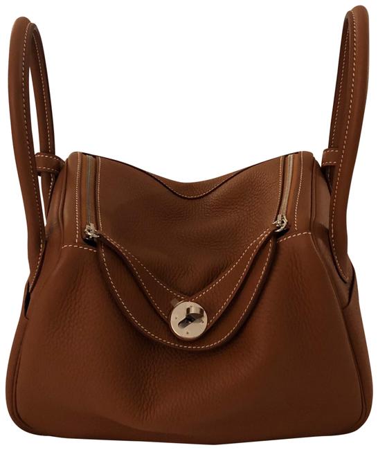 Hermes Lindy Brown Calfskin Leather Satchel