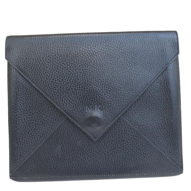 Hermes Logo Hand Black Leather Clutch